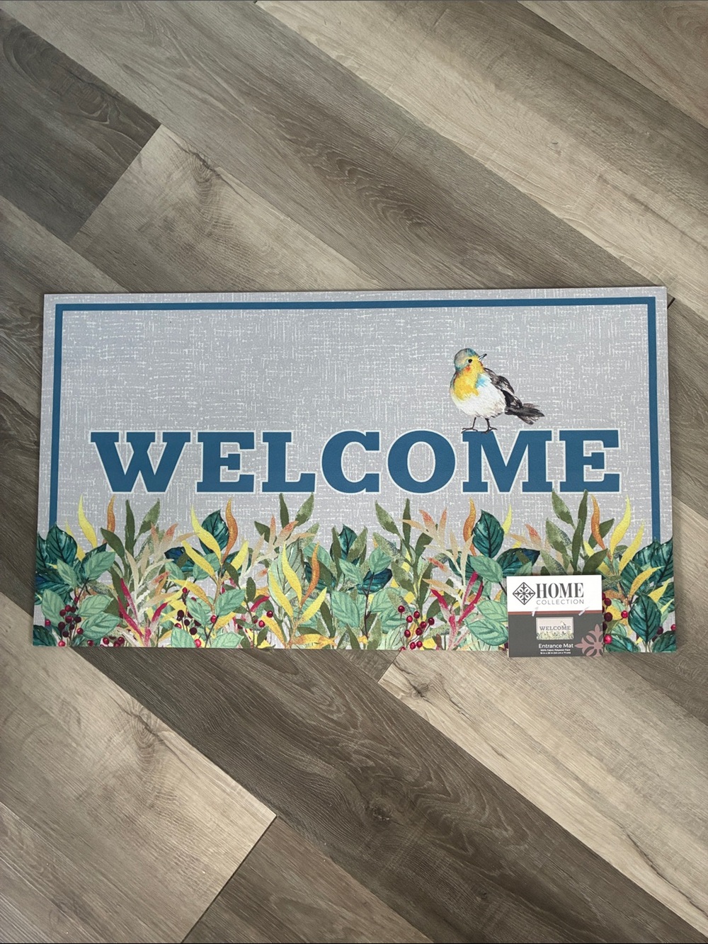 NWT- Welcome Entrance Door Mat with Botanical Bird 16x28